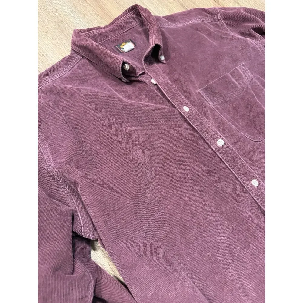Mens Vintage Size Large 90s Burgundy Corduroy SedgeField Button Down Shirt - Picture 2 of 7